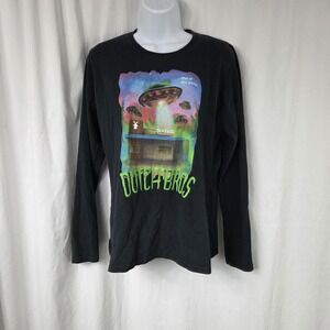Dutch Bros Shirt Womens Medium Black Long Sleeve UFO Coffee Graphic Tee Top